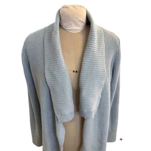 Charter Club Cardigan Open Front Shawl Collar Sz. L Metallic Threads Lt. Blue - Picture 5 of 13